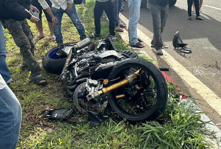 Chiếc xe mô tô phân khối lớn gây tai nạn. Ảnh: TT