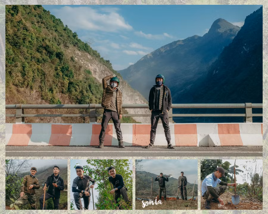 Tân và Tuấn trong chuyến hành trình du lịch kết hợp trồng cây xuyên Việt. (Ảnh: NVCC)