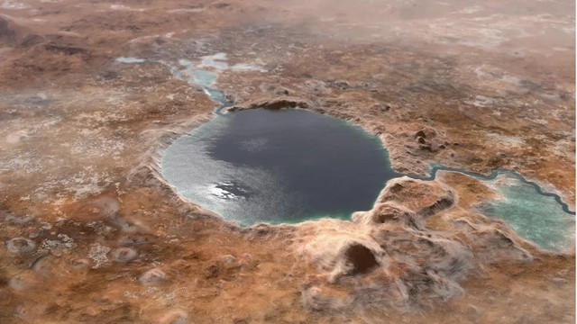 Jezero Crater ngập đầy nước và sự sống trong quá khứ hơn 3 tỉ năm trước - Ảnh đồ họa: NASA Jezero Crater ngập đầy nước và sự sống trong quá khứ hơn 3 tỉ năm trước - Ảnh đồ họa: NASA