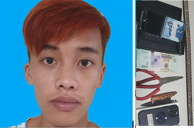 Quàng Văn Long cùng tang vật. ẢNH CÔNG AN CUNG CẤP