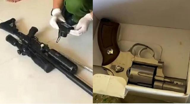 2 khẩu súng là tang vật Khải mua qua mạng xã hội. CÔNG AN CUNG CẤP