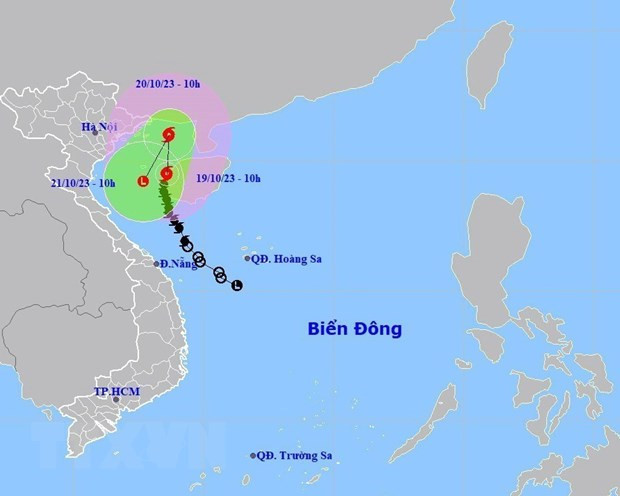 Hướng di chuyển của bão số 5. (Ảnh: TTXVN phát)