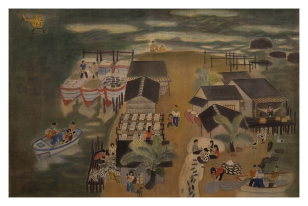 Tranh lụa &apos;&apos;Xóm biển Phú Quốc&apos;&apos; (Đỗ Sơn, 1980)