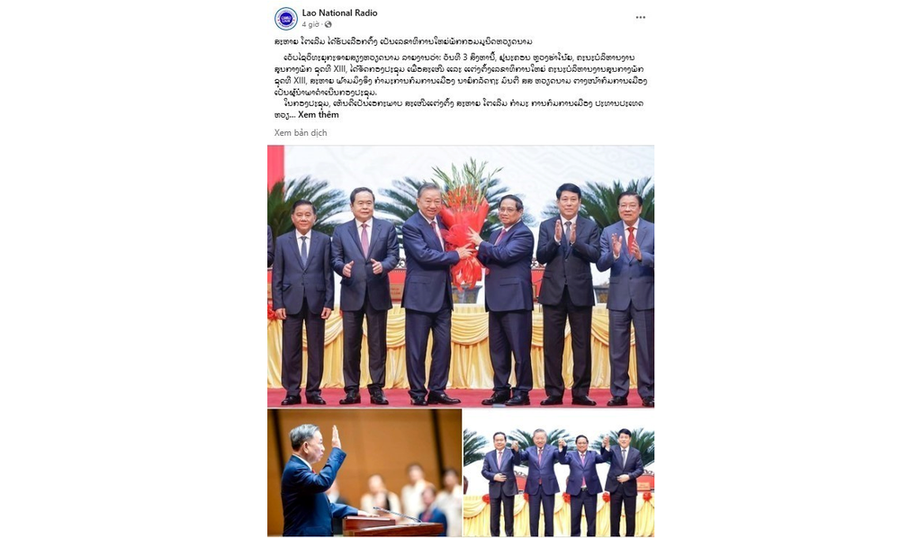 Tin đồng chí Tô Lâm được bầu giữ chức Tổng Bí thư Việt Nam được đăng trên ấn phẩm điện tử Đài Phát thanh Quốc gia Lào. (Ảnh: Đỗ Bá Thành/TTXVN) Tin đồng chí Tô Lâm được bầu giữ chức Tổng Bí thư Việt Nam được đăng trên ấn phẩm điện tử Đài Phát thanh Quốc gia Lào. (Ảnh: Đỗ Bá Thành/TTXVN)