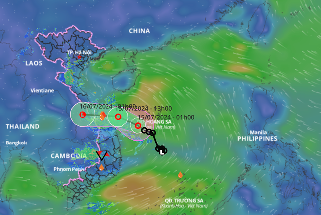 Dự báo đường đi và vùng ảnh hưởng của áp thấp nhiệt đới.