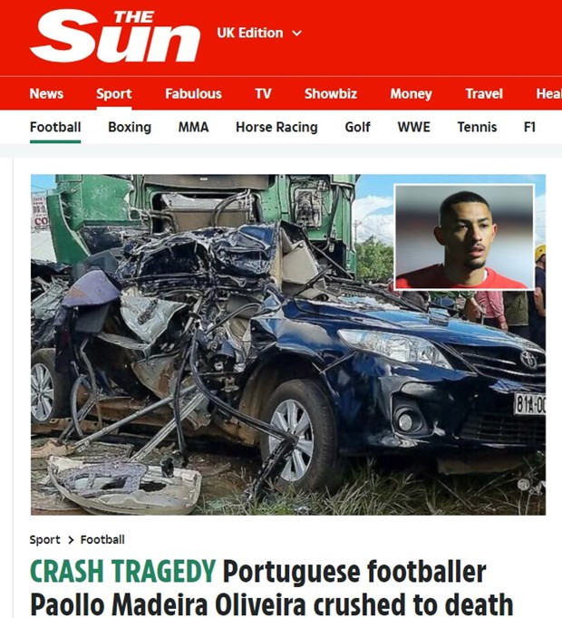 Tờ The Sun của Anh đưa tin về vụ tai nạn Tờ The Sun của Anh đưa tin về vụ tai nạn