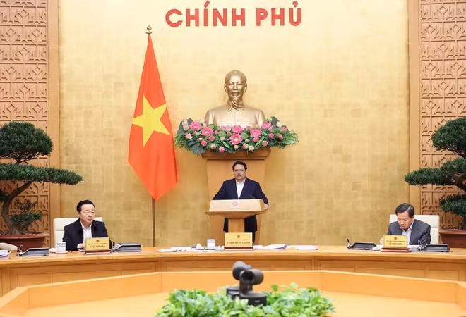 Thủ tướng Phạm Minh Chính kết luận Phiên họp Chính phủ chuyên đề xây dựng pháp luật tháng 12. (Ảnh: Dương Giang/TTXVN)