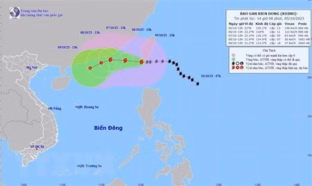 Hướng đi của bão chiều 5/10. (Ảnh: TTXVN phát)