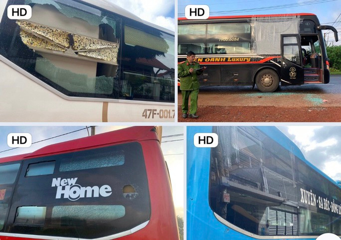 Hàng loạt xe khách giường nằm bị ném đá - Ảnh 1. Mốt số xe khách giường nằm bị ném đá làm bể kính.