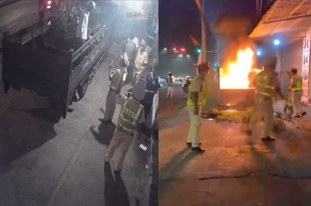 Nam thanh niên leo lên xe chuyên dụng của CSGT rồi châm lửa đốt xe máy, ngọn lửa sau đó bùng cháy dữ dội. CẮT TỪ CLIP Nam thanh niên leo lên xe chuyên dụng của CSGT rồi châm lửa đốt xe máy, ngọn lửa sau đó bùng cháy dữ dội. CẮT TỪ CLIP