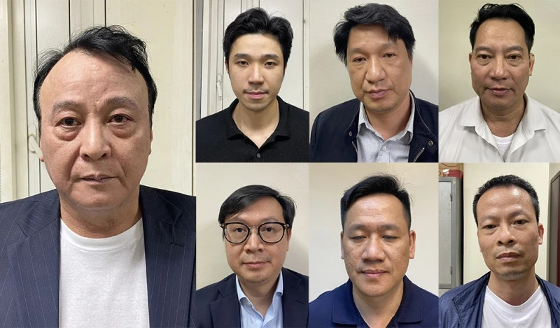 Chủ tịch Tập đoàn Tân Hoàng Minh Đỗ Anh Dũng (bìa trái) cùng một số bị cáo trong vụ án. ẢNH CACC Chủ tịch Tập đoàn Tân Hoàng Minh Đỗ Anh Dũng (bìa trái) cùng một số bị cáo trong vụ án. ẢNH CACC