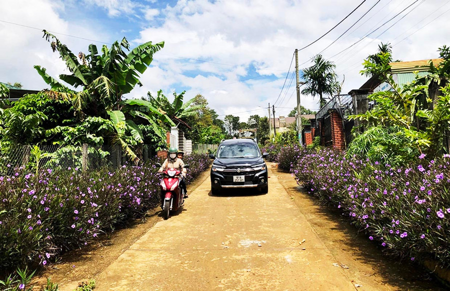 Con đường hoa ở làng Ia Nueng, xã Biển Hồ, TP. Pleiku. Ảnh: Lê Nam
