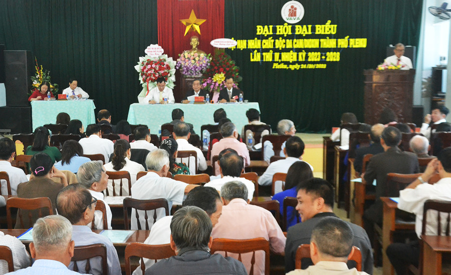 Quang cảnh Đại hội đại biểu Hội Nạn nhân CĐDC/dioxin TP. Pleiku lần thứ IV, nhiệm kỳ 2023-2028. Ảnh: Hoàng Minh Quang cảnh Đại hội đại biểu Hội Nạn nhân CĐDC/dioxin TP. Pleiku lần thứ IV, nhiệm kỳ 2023-2028. Ảnh: Hoàng Minh