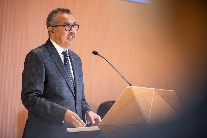 Tổng Giám đốc WHO Tedros Adhanom Ghebreyesus tại Đại hội đồng Y tế thế giới lần thứ 76 - Ảnh: WHO