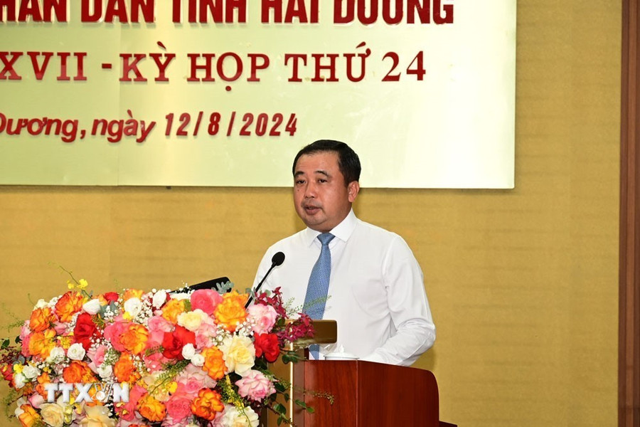 Bí thư Tỉnh ủy Hải Dương Trần Đức Thắng phát biểu. (Ảnh Mạnh Minh/TTXVN) Bí thư Tỉnh ủy Hải Dương Trần Đức Thắng phát biểu. (Ảnh Mạnh Minh/TTXVN)