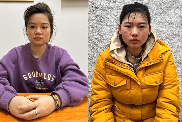 Các đối tượng Nguyễn Thị An (trái) và Nguyễn Thị Lành (phải) tại cơ quan công an. Ảnh: CACC