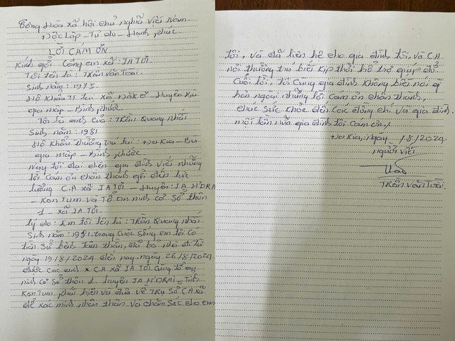 Thư cảm ơn của gia đình ông Trần Quang Nhất