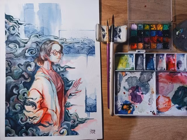 Hoàng Anh có niềm yêu thích với bộ môn vẽ từ nhỏ. ẢNH NVCC Hoàng Anh có niềm yêu thích với bộ môn vẽ từ nhỏ. ẢNH NVCC