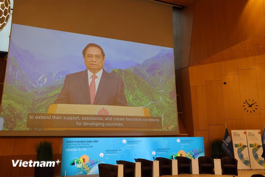 Thủ tướng Chính phủ Phạm Minh Chính phát biểu trực tuyến tại sự kiện. (Ảnh: Anh Hiển/Vietnam+)