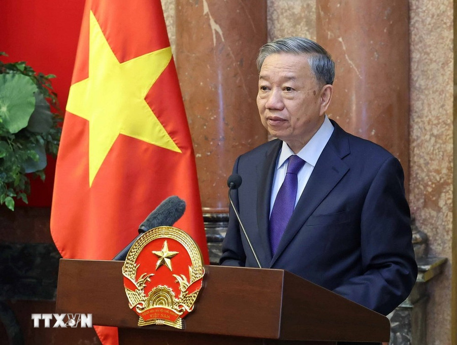 Chủ tịch nước Tô Lâm phát biểu tại buổi gặp mặt. (Ảnh: Nhan Sáng/TTXVN) Chủ tịch nước Tô Lâm phát biểu tại buổi gặp mặt. (Ảnh: Nhan Sáng/TTXVN)