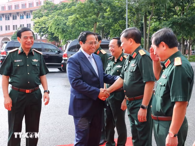 Thủ tướng Phạm Minh Chính và các đồng chí lãnh đạo Bộ Quốc phòng dự hội nghị. (Ảnh: Trọng Đức/TTXVN) Thủ tướng Phạm Minh Chính và các đồng chí lãnh đạo Bộ Quốc phòng dự hội nghị. (Ảnh: Trọng Đức/TTXVN)