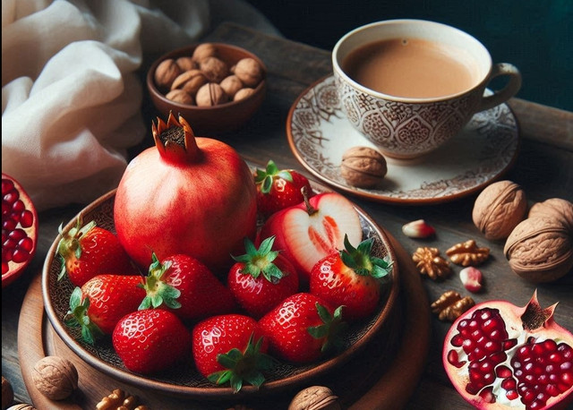 Ăn quả lựu và một số loại trái cây, quả hạch khác giúp cơ thể bạn sản sinh nhiều Urolithin A - Ảnh AI: Anh Thư