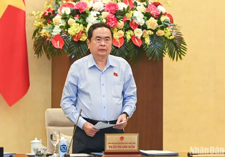 Phó Chủ tịch Thường trực Quốc hội Trần Thanh Mẫn phát biểu khai mạc phiên họp. (Ảnh: DUY LINH)