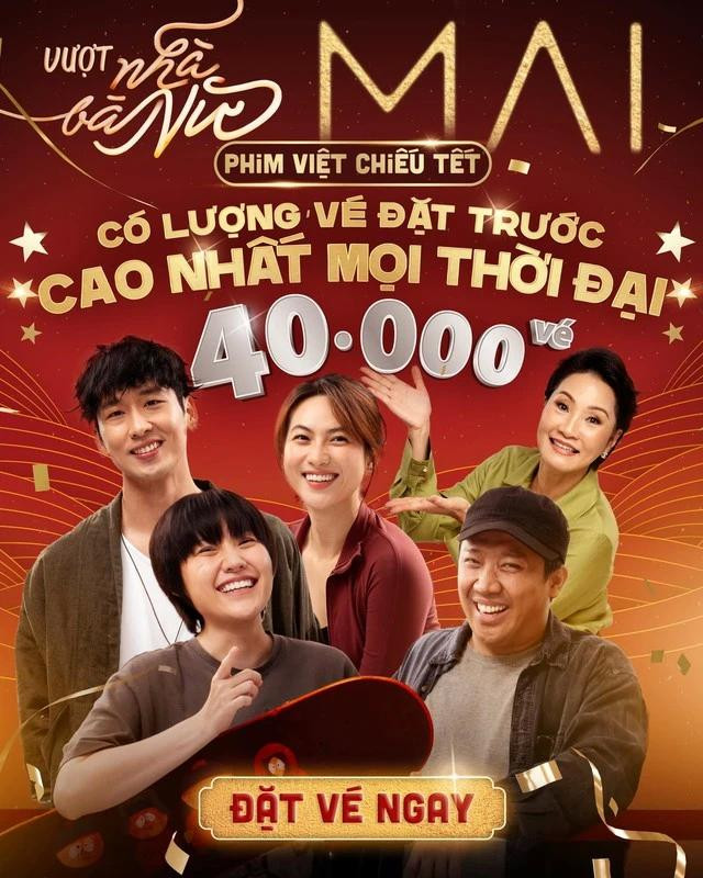 Nhà sản xuất mừng phim Mai có lượng đặt trước đạt 40.000 vé. Ảnh Trấn Thành Town