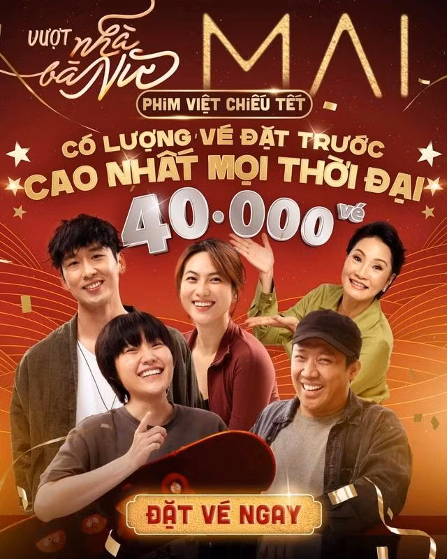 Nhà sản xuất mừng phim Mai có lượng đặt trước đạt 40.000 vé. Ảnh Trấn Thành Town