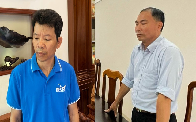 Hai bị can Đỗ Công Nguyên (áo xanh) và Phí Đình Dũng. Hai bị can Đỗ Công Nguyên (áo xanh) và Phí Đình Dũng.
