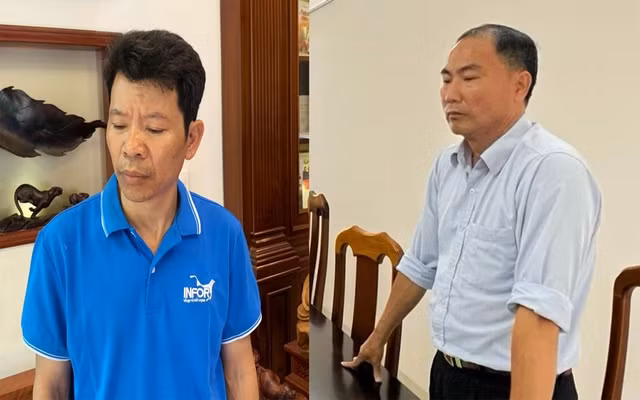 Hai bị can Đỗ Công Nguyên (áo xanh) và Phí Đình Dũng.