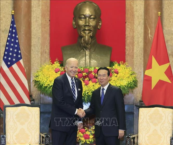 Chủ tịch nước Võ Văn Thưởng tiếp Tổng thống Hoa Kỳ Joe Biden. Ảnh: Thống Nhất/TTXVN Chủ tịch nước Võ Văn Thưởng tiếp Tổng thống Hoa Kỳ Joe Biden. Ảnh: Thống Nhất/TTXVN