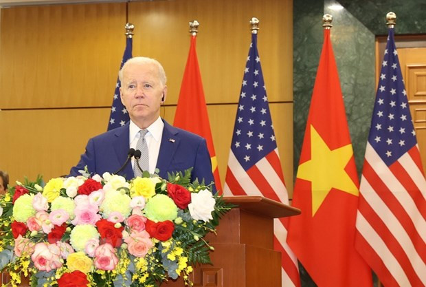 Tổng thống Hoa Kỳ Joe Biden phát biểu tại cuộc họp báo chung. (Ảnh: Trí Dũng/TTXVN) Tổng thống Hoa Kỳ Joe Biden phát biểu tại cuộc họp báo chung. (Ảnh: Trí Dũng/TTXVN)