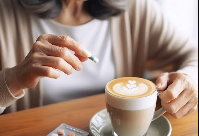 Uống cà phê tốt cho sức khỏe, nhưng uống chung với thuốc thường không phải là ý hay - Minh họa AI: Anh Thư