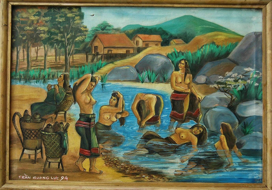 Tác phẩm Bên suối-tranh sơn dầu sáng tác 1994 của họa sĩ Trần Quang Lực đạt giải B (không có giải A) tại triển lãm mỹ thuật tỉnh Gia Lai năm 1995 (ảnh chụp lại).