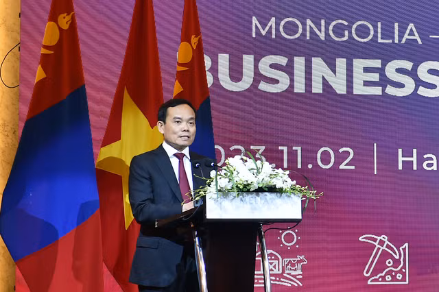 Phó Thủ tướng Trần Lưu Quang phát biểu tại Diễn đàn Doanh nghiệp Việt Nam-Mông Cổ - Ảnh: VGP/Hải Minh