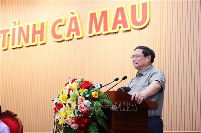 Thủ tướng Phạm Minh Chính kết luận buổi làm việc với Ban Thường vụ Tỉnh ủy Cà Mau. Ảnh: Dương Giang/TTXVN