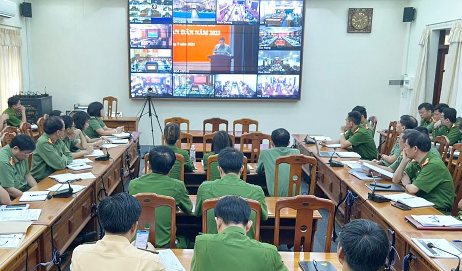 Quang cảnh lớp tập huấn tại điểm cầu Công an tỉnh Gia Lai. Ảnh: Bảo Hân