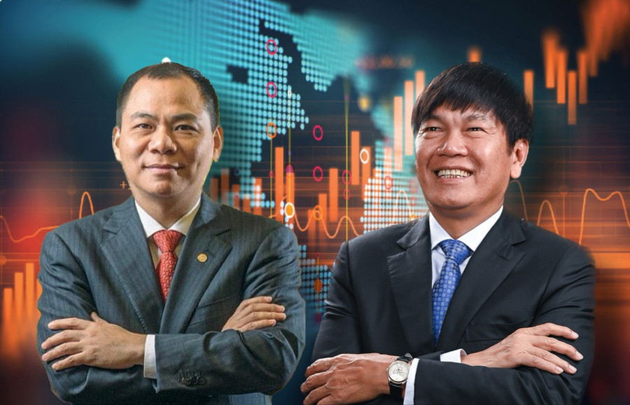 Ông Trần Đình Long vượt ông Phạm Nhật Vượng để trở thành người giàu nhất trên thị trường chứng khoán Việt Nam. Đồ hoạ: Đức Mạnh Ông Trần Đình Long vượt ông Phạm Nhật Vượng để trở thành người giàu nhất trên thị trường chứng khoán Việt Nam. Đồ hoạ: Đức Mạnh