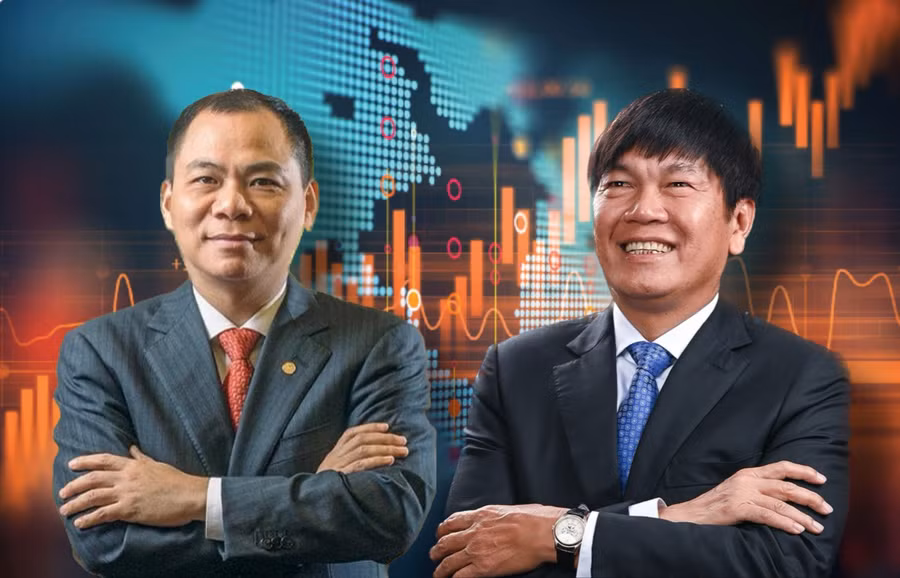 Ông Trần Đình Long vượt ông Phạm Nhật Vượng để trở thành người giàu nhất trên thị trường chứng khoán Việt Nam. Đồ hoạ: Đức Mạnh