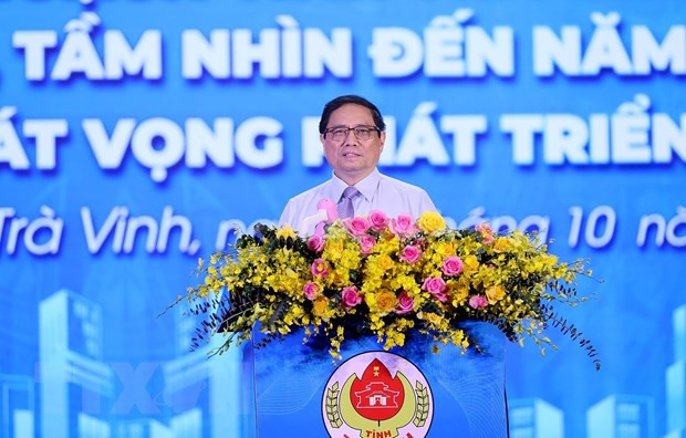 Thủ tướng Phạm Minh Chính phát biểu tại Hội nghị Công bố Quy hoạch tỉnh Trà Vinh. (Ảnh: Dương Giang/TTXVN) Thủ tướng Phạm Minh Chính phát biểu tại Hội nghị Công bố Quy hoạch tỉnh Trà Vinh. (Ảnh: Dương Giang/TTXVN)