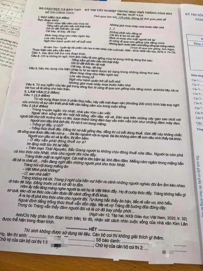 Đề thi lan truyền trên mạng sau thời gian làm bài khoảng 25 phút. Ảnh: Facebook