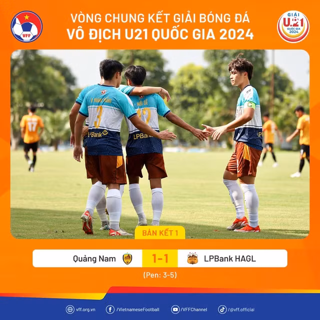 U21 HAGL tiến vào trận chung kết khi đánh bại U21 Quảng Nam ở loạt 11 m