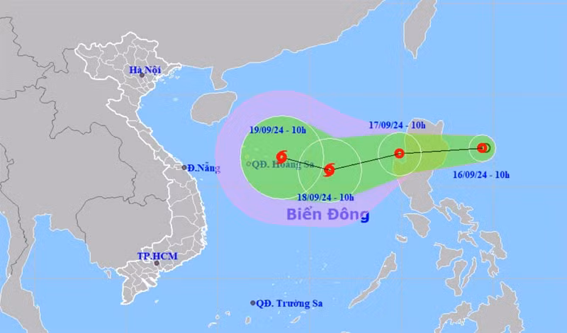 Vị trí và hướng di chuyển của áp thấp nhiệt đới. (Nguồn: nchmf.gov.vn)