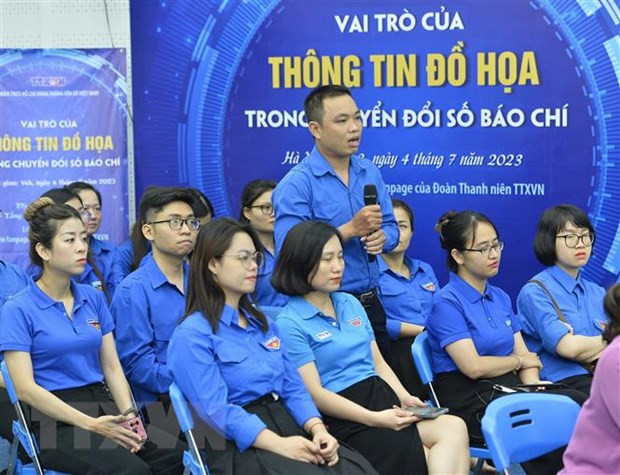 Đoàn viên TTXVN đặt câu hỏi trao đổi tại buổi tọa đàm. (Ảnh: Minh Đức/TTXVN) Đoàn viên TTXVN đặt câu hỏi trao đổi tại buổi tọa đàm. (Ảnh: Minh Đức/TTXVN)