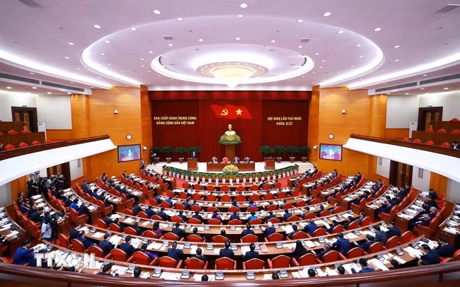 Phiên khai mạc Hội nghị lần thứ 10 Ban Chấp hành Trung ương Đảng Cộng sản Việt Nam khóa XIII. (Ảnh: Dương Giang/TTXVN)