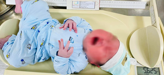Bé trai chào đời với cân nặng lên đến 5,6 kg. Ảnh: Bệnh viện cung cấp Bé trai chào đời với cân nặng lên đến 5,6 kg. Ảnh: Bệnh viện cung cấp
