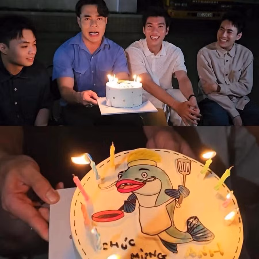 Chiếc bánh kem độc đáo mà HIEUTHUHAI tặng Lê Dương Bảo Lâm do chị Thương làm. ẢNH: CHỤP MÀN HÌNH