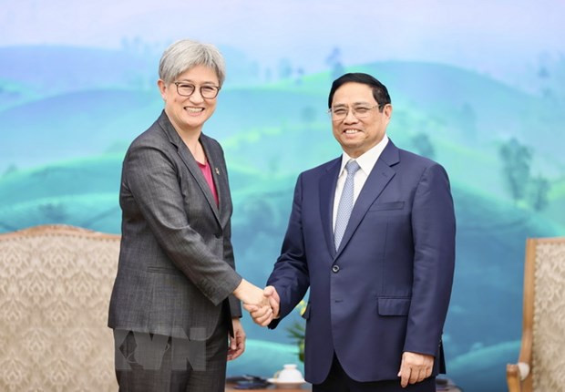 Thủ tướng Phạm Minh Chính và Bộ trưởng Ngoại giao Australia Penny Wong. (Ảnh: Dương Giang/TTXVN) Thủ tướng Phạm Minh Chính và Bộ trưởng Ngoại giao Australia Penny Wong. (Ảnh: Dương Giang/TTXVN)