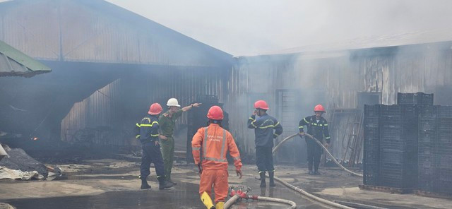 Lâm Đồng: Hỏa hoạn xảy ra ở một cơ sở sản xuất nấm - Ảnh 1. Nỗ lực dập lửa tại cơ sở sản xuất nấm. Ảnh: LÂM VIÊN